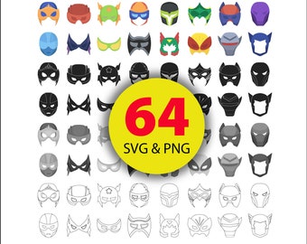 Super Hero Mask SVG PNG Clipart: 64 Designs (Digital Download)