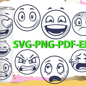 9 bocetos de sonrisas, emoticones de garabatos con diferentes emociones. Caras sonrientes dibujadas a mano, emoticones, emoción de garabatos faciales, boceto de emoji sonriente, emoji png