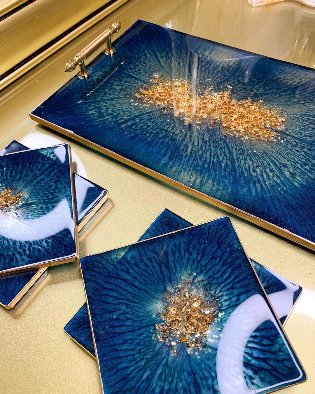 Epoxy Handmade Trays and Coasters Custom Resin Vanity Tray Etsy