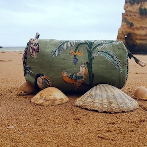 Borsa da toilette piccola in verde Trousse in cotone con motivo giungla