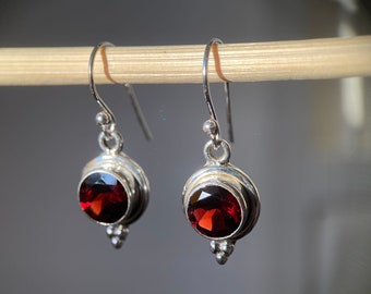 Earrings with red garnet | Gemstone Earrings | Handmade 925 Sterling Silver Earrings | Garnet Jewelry | Red garnet earrings