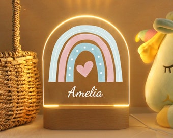Benutzerdefinierte LED-Nachtlicht mit Holzsockel,Baby-Nachtlicht,süße Regenbogen-Lampe,personalisiertes Nachtlicht,Baby-Geschenk,Kindertagsgeschenk