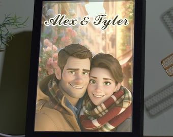 Custom Pixar Style Cartoon Portrait，Wall Art Frame Light, The Collision of Light and Art, Light Box, LED Light, Shadow Painting Frame