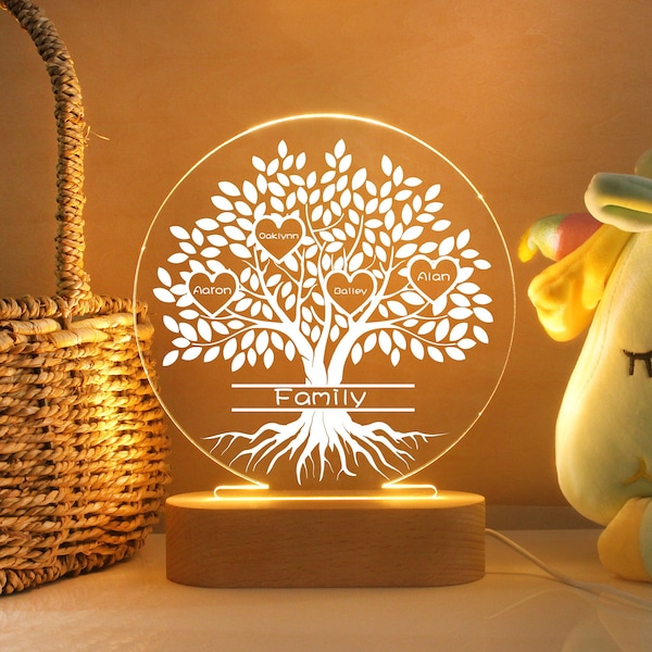 Family Tree Names LED Lamp, Mom Birthday Gift For Parents, Mother's Day, For Grandparents Families, Father's Day,Best Gift For Family