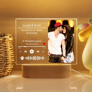 Custom Song Acrylic Plaque,Personalized Photo Frame,Music Photo Name Night light Lamp,Playlist Streaming,Gift for Couple, Art Decoration