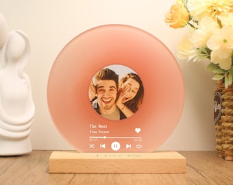 Disque vinyle personnalisé avec photo - Plaque de chanson en acrylique - Cadeau d'anniversaire - Cadeau d'anniversaire - Cadeaux de Noël