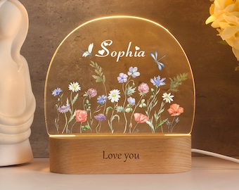 Personalized Floral Butterfly Name Night Light,Birthday Gift for Her, Bedroom Bedside Light, Cute Animal Night Lamp, Valentine's Day Gift