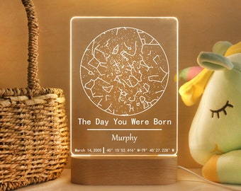 The Day You Were Born Star Map Night Light,Personalized Birthday Gift ,1st 2nd 3rd 13th 16th 18th 21st Birthday Gift - Kids Night Light