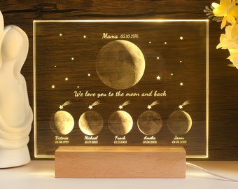 Personalisierte Mondphasen-Kristalllampe, individuelles Mondkristall-Nachtlicht, „Die Nacht, in der wir uns trafen“, Jubiläumsgeschenk, „Der Tag, an dem Sie geboren wurden“, Geschenk für Paare