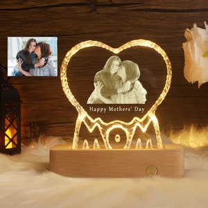 Personalisiertes Kristall-Foto-Nachtlicht, personalisiertes herzerwärmendes Geschenk, Muttertagsgeschenk, Mutter-Geburtstagsgeschenk, Geschenk für Schwiegermutter, Kristalllampe
