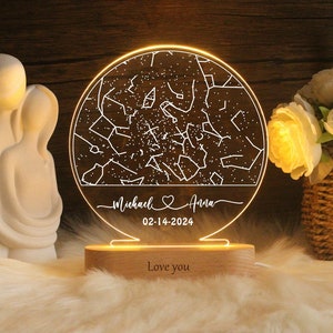 Carte des étoiles personnalisée par date, veilleuse de carte des étoiles, carte de la constellation personnalisée, cadeau de fiançailles, cadeau carte du ciel, cadeau pour couple, cadeau pour lui