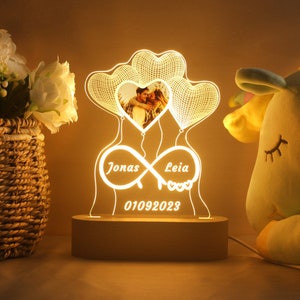 Lampe photo acrylique personnalisée, Veilleuse photo LED personnalisée, Cadre photo, Cadeau pour couple, Cadeau d&#39;anniversaire, Décoration artistique, Lampe décorative