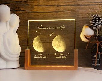 Personalized Moon Phase Crystal Lamp,Custom Moon Crystal Nightlight,The Night We Met Anniversary Gift,The Day You Were Born, Gift for Mom