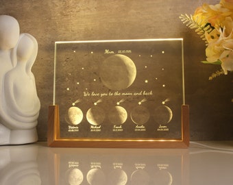 Personalized Moon Phase Crystal Lamp, Custom Moon Crystal Nightlight, The Night We Met, The Day You Were Born,  Gift for Dad
