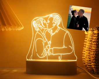 Custom 3D Photo Lamp,Special Line Art Engraving Photo Nightlight,Best Anniversary Gift for Her,Personalized Acrylic Room Decoration Lamp