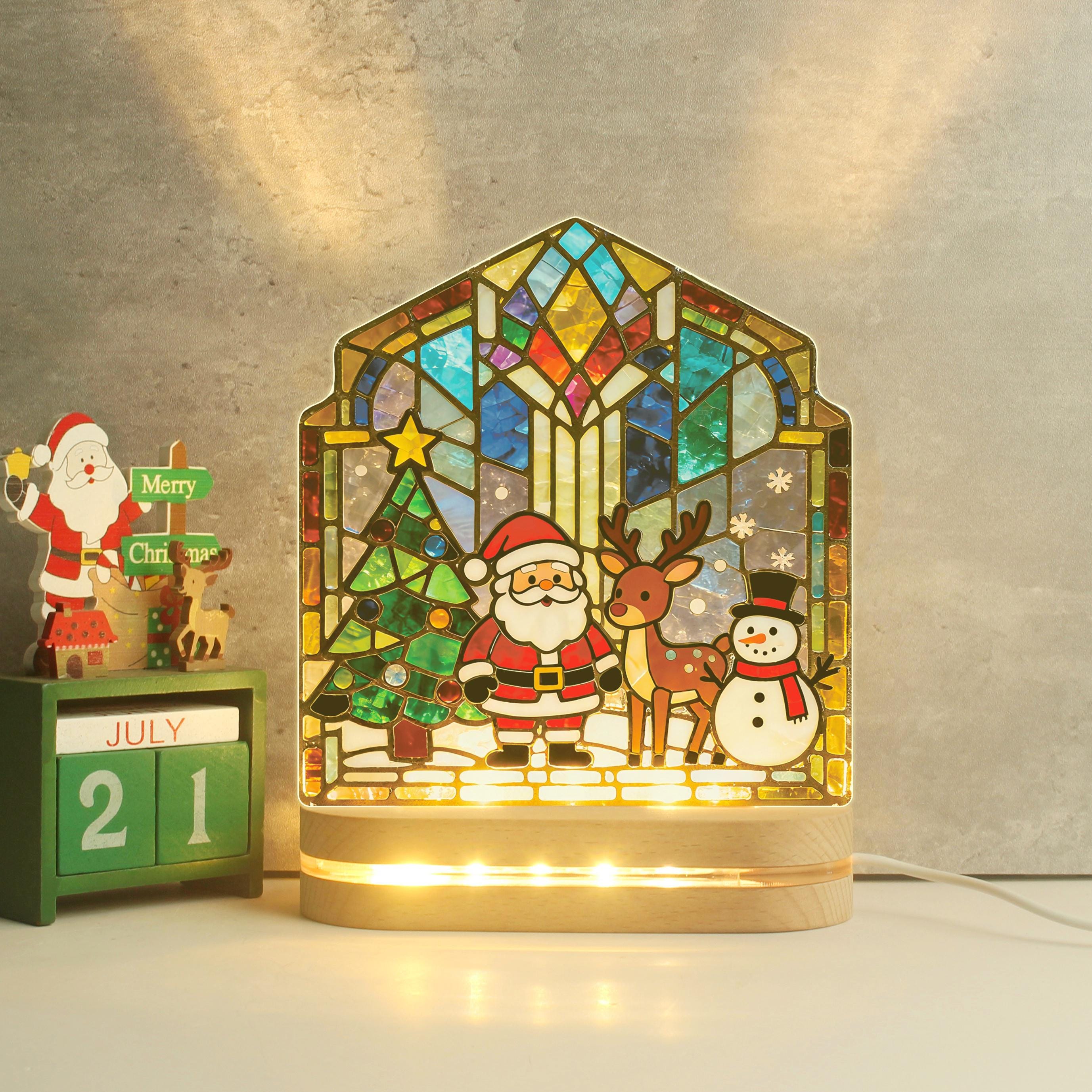Personalized Christmas Stained Glass Night Light, Custom Name & Date - Etsy