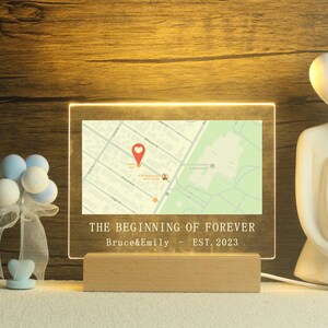 Impression personnalisée de l'emplacement de la carte, Carte du lieu où nous nous sommes rencontrés, Veilleuse en acrylique, Là où tout a commencé, Premier rendez-vous, Premier baiser, Cadeau de fiançailles, Cadeau d'anniversaire