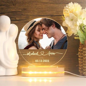 Lampe photo acrylique personnalisée, Veilleuse photo LED personnalisée, Cadre photo, Cadeau pour couple, Cadeau d&#39;anniversaire, Décoration artistique, Lampe décorative