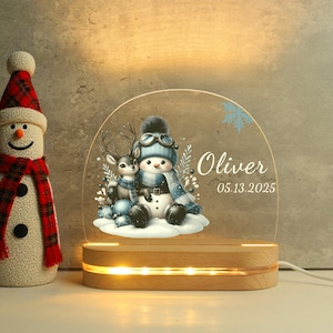 Personalized Snowman Night Light: Children&#39;s Room Decor, Custom Name