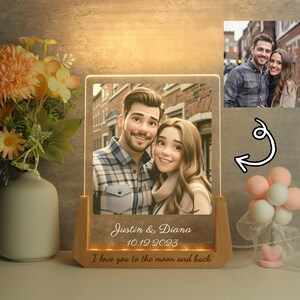 Personalized Pixar Couple Portrait，Custom Cartoon Portrait Night Light,   Cartoon Style Gift，Pixar Style  Photo Frame，Gift for Couple
