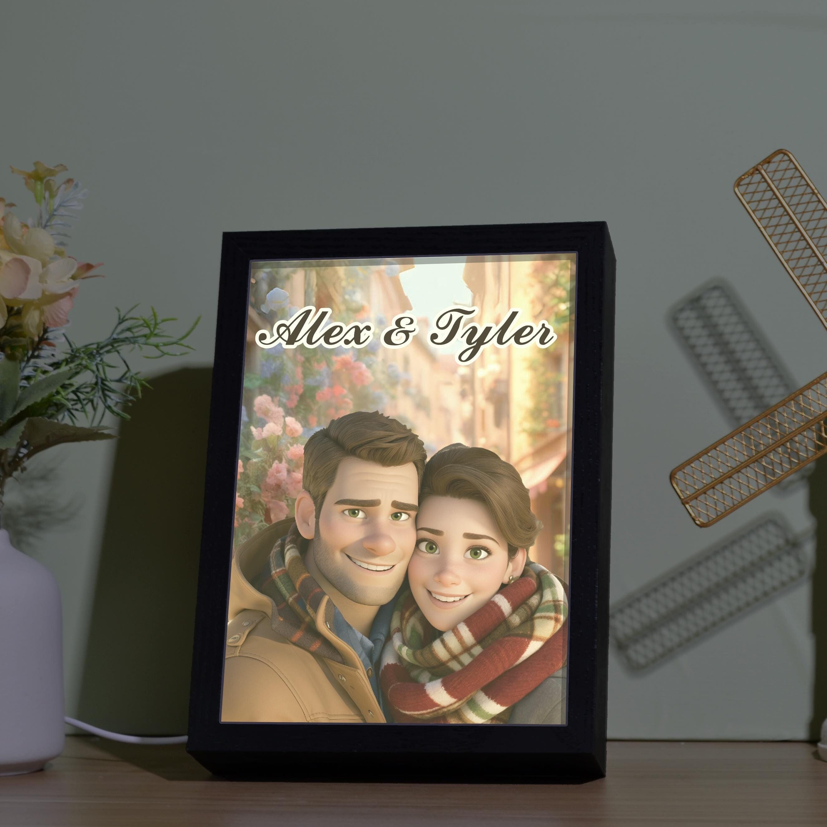 Custom Pixar Style Portrait: LED Light Box, Personalized Cartoon Art