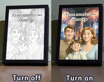 Custom Pixar Style Cartoon Portrait，Wall Art Frame Light, The Collision of Light and Art, Light Box, LED Light, Shadow Painting Frame
