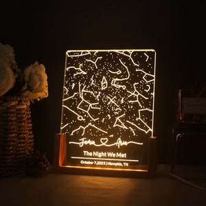 Carte des étoiles personnalisée par date, veilleuse, carte de la constellation personnalisée, cadeau de fiançailles, cadeau carte du ciel, cadeau pour couple, cadeau pour lui