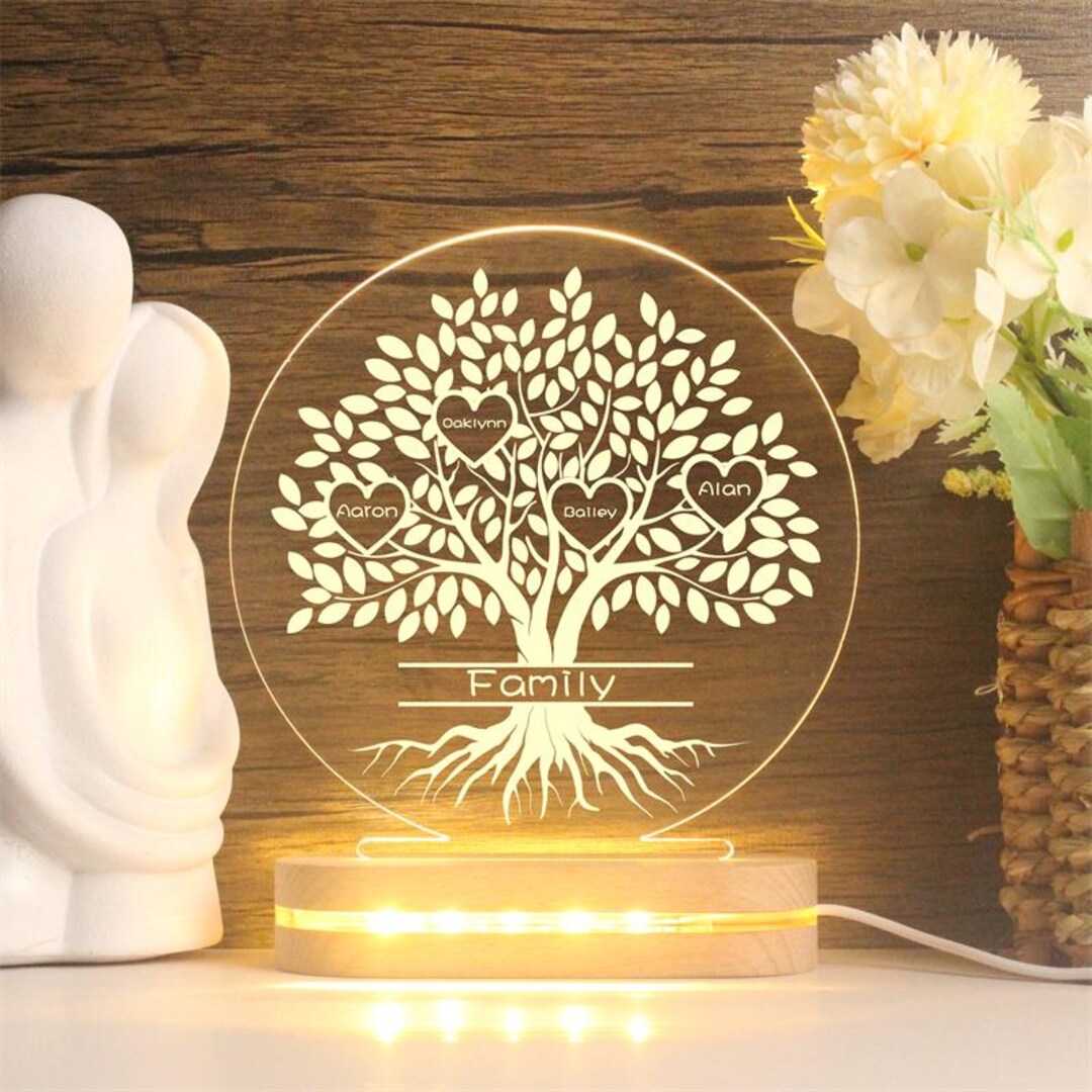 Personalized Family Tree LED Lamp: Custom Name Night Light - Etsy UK