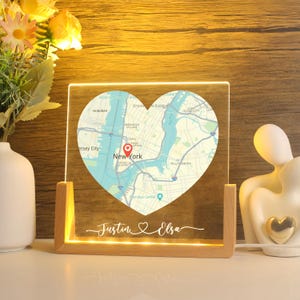 Impression personnalisée de l'emplacement de la carte, Carte du lieu où nous nous sommes rencontrés, Veilleuse en acrylique, Là où tout a commencé, Premier rendez-vous, Premier baiser, Cadeau de fiançailles, Cadeau d'anniversaire