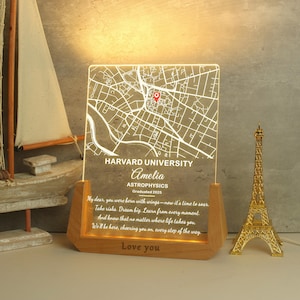 Insegna di laurea con mappa scolastica personalizzata, luce notturna a LED con mappa universitaria personalizzata, regalo di laurea, regalo per bambini, regalo luminoso per adulti