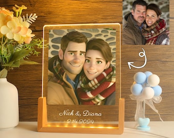 Custom Pixar Style photo frame，Personalised Couple Cartoon Animation，Cartoon Portrait ，Family Portrait, Couple Gift，Christmas Gift