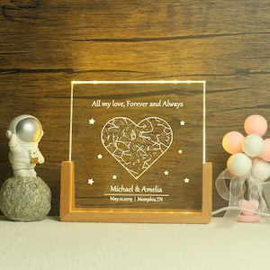Lampe en cristal, carte des étoiles personnalisée, carte des étoiles personnalisée, la nuit où nous nous sommes rencontrés, cadeau d'anniversaire, le jour de votre naissance, cadeau d'anniversaire, cadeau pour couple