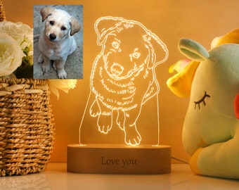 Linie Kunst Foto Lampe, benutzerdefinierte Acryl Nachtlicht, personalisierte Schlafzimmer LED Dekor Zeichen, Leuchtschild, Geschenk für Haustiere, Hund Verlust Geschenk, Haustier Gedenkstätte