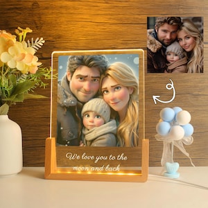 Personalized Pixar Family Portrait，Custom Cartoon Portrait Night Light,   Cartoon Style Gift，Pixar Style  Photo Frame，Gift for Family