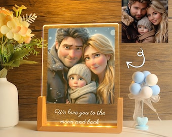 Personalized Pixar Family Portrait，Custom Cartoon Portrait Night Light,   Cartoon Style Gift，Pixar Style  Photo Frame，Gift for Family