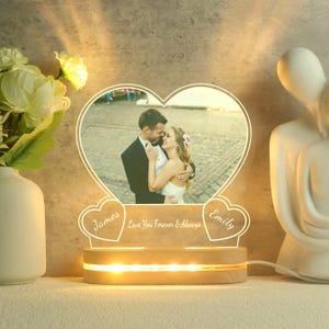 Lampe photo acrylique personnalisée, Veilleuse photo LED personnalisée, Cadre photo, Cadeau pour couple, Cadeau d&#39;anniversaire, Décoration artistique, Lampe décorative