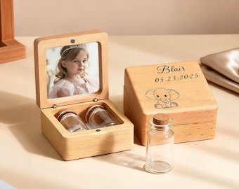 Personalized Wooden Baby Keepsake Box with Photo | Custom Name & Date Memory Box for Newborns,Tooth Fairy Holder for Kids,Baby Lock Of Hair