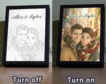 Custom Pixar Style Cartoon Portrait，Wall Art Frame Light, The Collision of Light and Art, Light Box, LED Light, Shadow Painting Frame