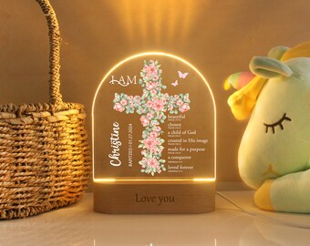 Baptism Night Light For Baby, Baby Gift Personalized, Baptism Gift, Dedicated Gift, Nursery Decor, Kids Beside Night Lamp, New Baby Gift