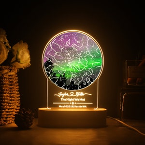 Carte des étoiles personnalisée par date, veilleuse colorée, carte de la constellation personnalisée, cadeau de fiançailles, cadeau carte des étoiles, cadeau pour couple