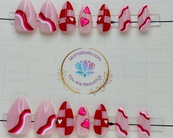 Blush & Kisses | Pink Valentine Press On Nails with Heart Art