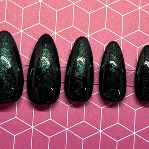 Black and Glitter Gel Press On Nails - Square, Squoval, Coffin, Stiletto, Almond, Round