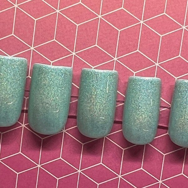 Holographic Teal Nails Gel Press On Nails - Square, Squoval, Coffin, Stiletto, Almond, Round