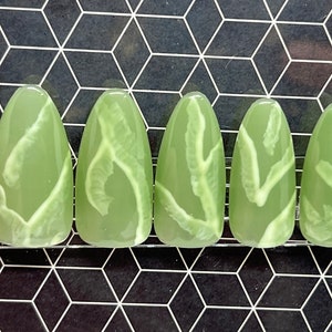 Green Stone Gel Press On Nails - Square, Squoval, Coffin, Stiletto, Almond, Round