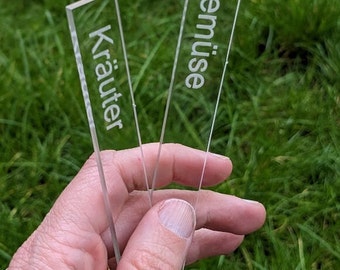 Kräuterstecker aus durchsichtigem Acrylglas mit personalisierter Gravur