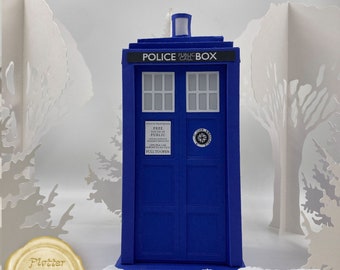 Tardis Lantern SVG, Doctor Who Lantern SVG, Plantilla 3d de caja de llamadas de la policía pública SVG