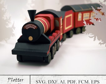 Train - Modèle 3D de calendrier de l’Avent, Express 3D SVG, Noël de l’Avent SVG