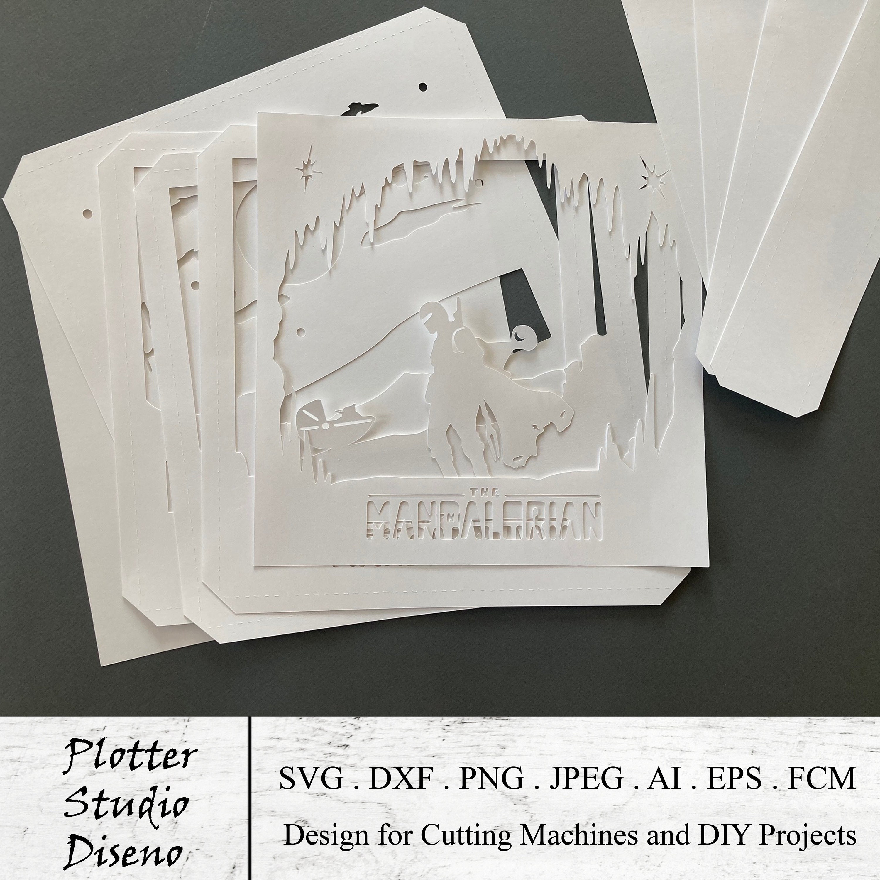 Mandalorian Lightbox SVG, Star Wars Paper Cut Template Light Box SVG