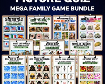 Family Night Quiz Bundle Printable | 12 Picture Quizzes | Printable Party Games | Family Game Night | Kids Adults Quiz PDF