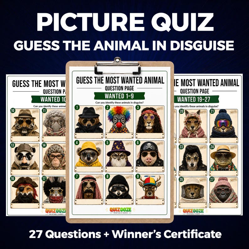 Indovina l'animale travestito: quiz con immagini, divertente gioco per feste (download digitale) immagine 1